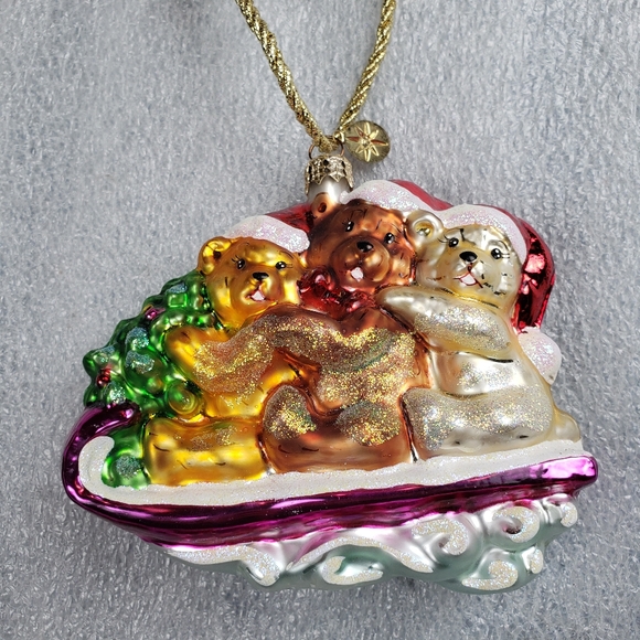 CHRISTOPHER RADKO TEDDY TOBOGGAN 2001 ORNAMENT - Picture 1 of 9